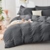 81zxQ0An6rL._AC_SL1500_.jpg HYMOKEGE Queen Comforter Set Seersucker 7 Pieces, All Season Luxury Bed in a Bag for Bedroom, Bedding Set with Comforters, Sheets, Pillowcases & Shams, Dark Grey