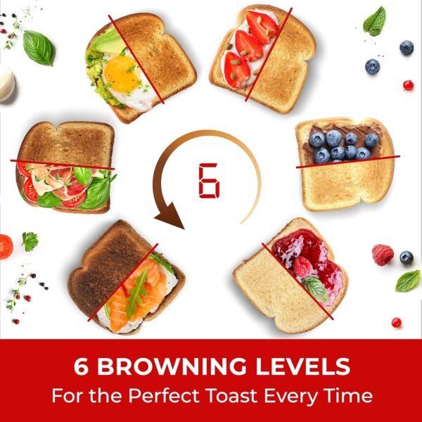 91-fPZQfyL._AC_SL1500_.jpg Mueller UltraToast Full Stainless Steel Toaster 4 Slice, Long Extra-Wide Slots for Bagels and Waffles, 6 Browning Levels, LED Display, Cancel/Defrost/Reheat Functions & Removable Tray, Kitchen Gadgets