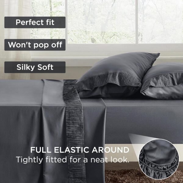 914TFycRMSL._AC_SL1500_.jpg Bedsure Queen Sheet Set - 4 Pieces Soft Queen Size Sheets - Breathable & Cooling - Hotel Luxury - Easy Care Polyester Microfiber Bedding for Women, Men, Dark Grey