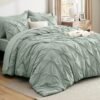 Bedsure King Size Comforter Set Sage Green - Bed in a Bag King Size 7 Pieces, GentleSoft™ Pintuck Bed Set Gift for Family, Pinch Pleat Sage Green Comforter with Sheets, Pillowcases & Shams