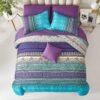 91ACFGNNRfL._AC_SL1500_.jpg Boho Comforter Set Queen Size 8 Piece Bed in a Bag Bohemian Striped Bedding Quilt Set Aqua Paisley Floral Comforter and Sheet Set,Soft Microfiber Complete Bedding Sets for All Season