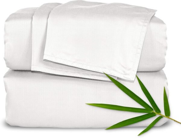 91BDFPQZ-fL._AC_SL1500_.jpg King Sheets by Pure Bamboo, Genuine 100% Organic Viscose Derived from Bamboo Bed Sheet Set, Luxuriously Soft & Cooling, Double Stitching, Lifetime Quality Promise (King, White)