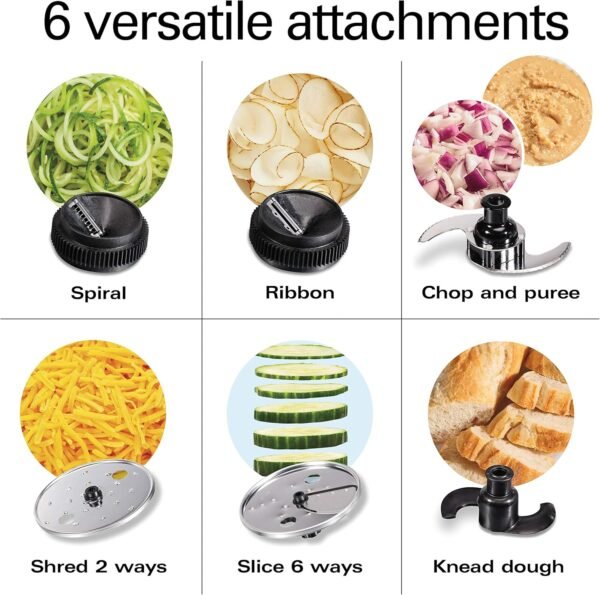 91EiOmeoExL._AC_SL1500_.jpg Hamilton Beach Professional Stack & Snap Food Processor & Veggie Spiralizer for Slicing, Shredding and Kneading, Extra-Large 3" Feed Chute Fits Whole Vegetables, 12 Cups, Stainless Steel (70815)