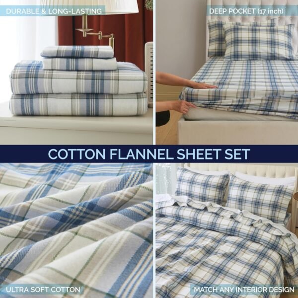 91OBxptIDDL._AC_SL1500_.jpg Elegant Comfort Soft 4-Piece 100% Turkish Cotton Flannel Sheet Set - Premium Quality, Deep Pocket Fitted Sheet, Ultra Soft, Cozy Warm Flannel Sheets - Queen, Plaid-Navy/Aqua