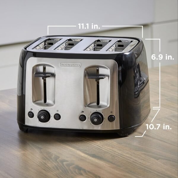 91OrXEiTJPL._AC_SL1500_.jpg BLACK+DECKER 4-Slice Toaster, Extra Wide Slots, 7 Shade Settings, 1400 Watts, Frozen and Bagel Buttons, Toast Shade Selector, Extra Lift