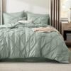 Bedsure King Size Comforter Set Sage Green - Bed in a Bag King Size 7 Pieces, GentleSoft™ Pintuck Bed Set Gift for Family, Pinch Pleat Sage Green Comforter with Sheets, Pillowcases & Shams