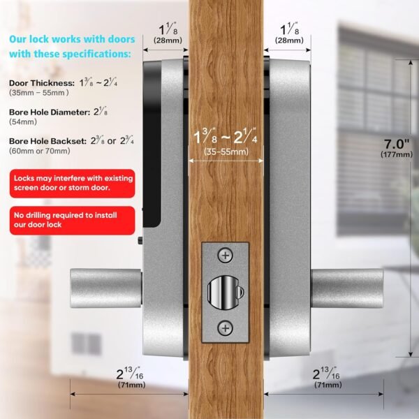 91cVaxAJbsL._AC_SL1500_.jpg Keyless-Entry Fingerprint Smart Door Lock: Sifely Digital Electronic Lock with Code Passcode, Electric Door Knob, Biometric Door Handle Lock, Perfect for Exterior/Interior/Entry/Bedroom Doors (Silver)