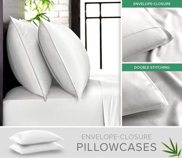 91etFFtynmL._AC_SL1500_.jpg King Sheets by Pure Bamboo, Genuine 100% Organic Viscose Derived from Bamboo Bed Sheet Set, Luxuriously Soft & Cooling, Double Stitching, Lifetime Quality Promise (King, White)