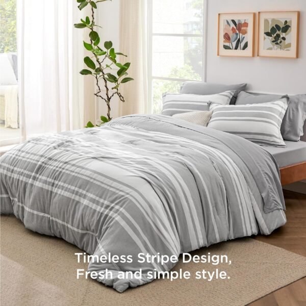 91p5v3OjivL._AC_SL1500_.jpg Bedsure Queen Comforter Set 7 Pieces, Grey Striped Bedding Set for Queen Size Bed Reversible, Cationic Dyeing Bed in a Bag with Comforter, Sheets, Pillowcases & Shams