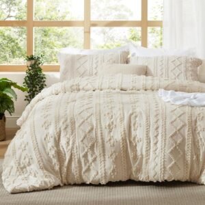 91taa3tyejL._AC_SL1500_.jpg Bedsure Tufted Boho Comforter Set California King Size - Beige Boho Bed Set, GentleSoft™ 3 Pieces Farmhouse Shabby Chic Embroidery Bedding, Gifts for Woman, Soft Jacquard Comforter for All Seasons