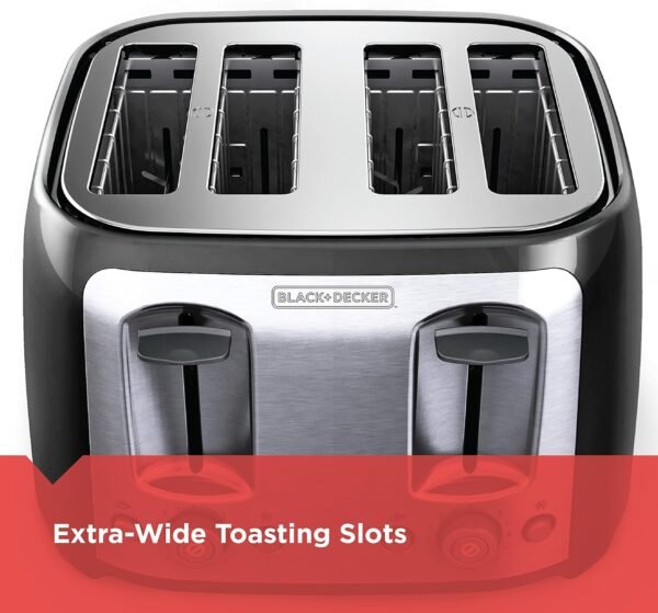 91w8nJtutYL._AC_SL1500_.jpg BLACK+DECKER 4-Slice Toaster, Extra Wide Slots, 7 Shade Settings, 1400 Watts, Frozen and Bagel Buttons, Toast Shade Selector, Extra Lift