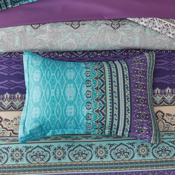 91zLO8TjT0L._AC_SL1500_.jpg Boho Comforter Set Queen Size 8 Piece Bed in a Bag Bohemian Striped Bedding Quilt Set Aqua Paisley Floral Comforter and Sheet Set,Soft Microfiber Complete Bedding Sets for All Season