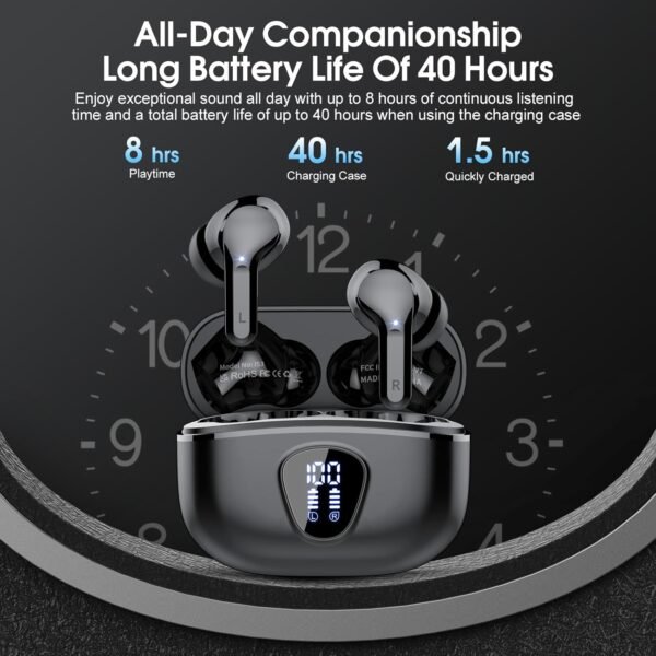 71FEPXnZZDL._AC_SL1500_.jpg Wireless Earbuds, Bluetooth 5.4 Headphones HiFi Stereo, Bluetooth Earbuds with ENC Noise Cancelling Mic, IP7 Waterproof in Ear Earphones, 48H, LED Display Ear buds for Pad Workout Sports, Black
