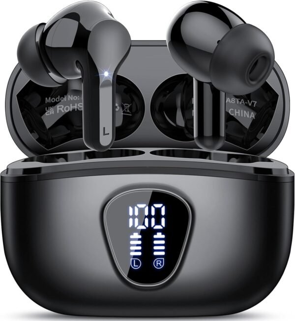 71U5p3PxkL._AC_SL1500_.jpg Wireless Earbuds, Bluetooth 5.4 Headphones HiFi Stereo, Bluetooth Earbuds with ENC Noise Cancelling Mic, IP7 Waterproof in Ear Earphones, 48H, LED Display Ear buds for Pad Workout Sports, Black