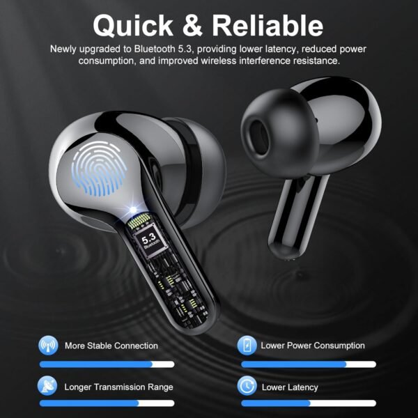 71XpU-bnwqL._AC_SL1500_.jpg Wireless Earbuds, Bluetooth 5.4 Headphones HiFi Stereo, Bluetooth Earbuds with ENC Noise Cancelling Mic, IP7 Waterproof in Ear Earphones, 48H, LED Display Ear buds for Pad Workout Sports, Black