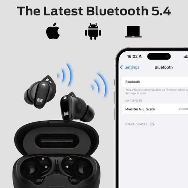 71JBF4p-gcL._AC_SL1500_.jpg Monster N-Lite 206 Bluetooth Wireless Earbuds in Ear Headphones, Bluetooth 5.4 Ear Buds Built-in Mic, Comfortable Fit, Touch Control, Type-C Fast Charging, IPX6 Waterproof, 25H Playtime, Black